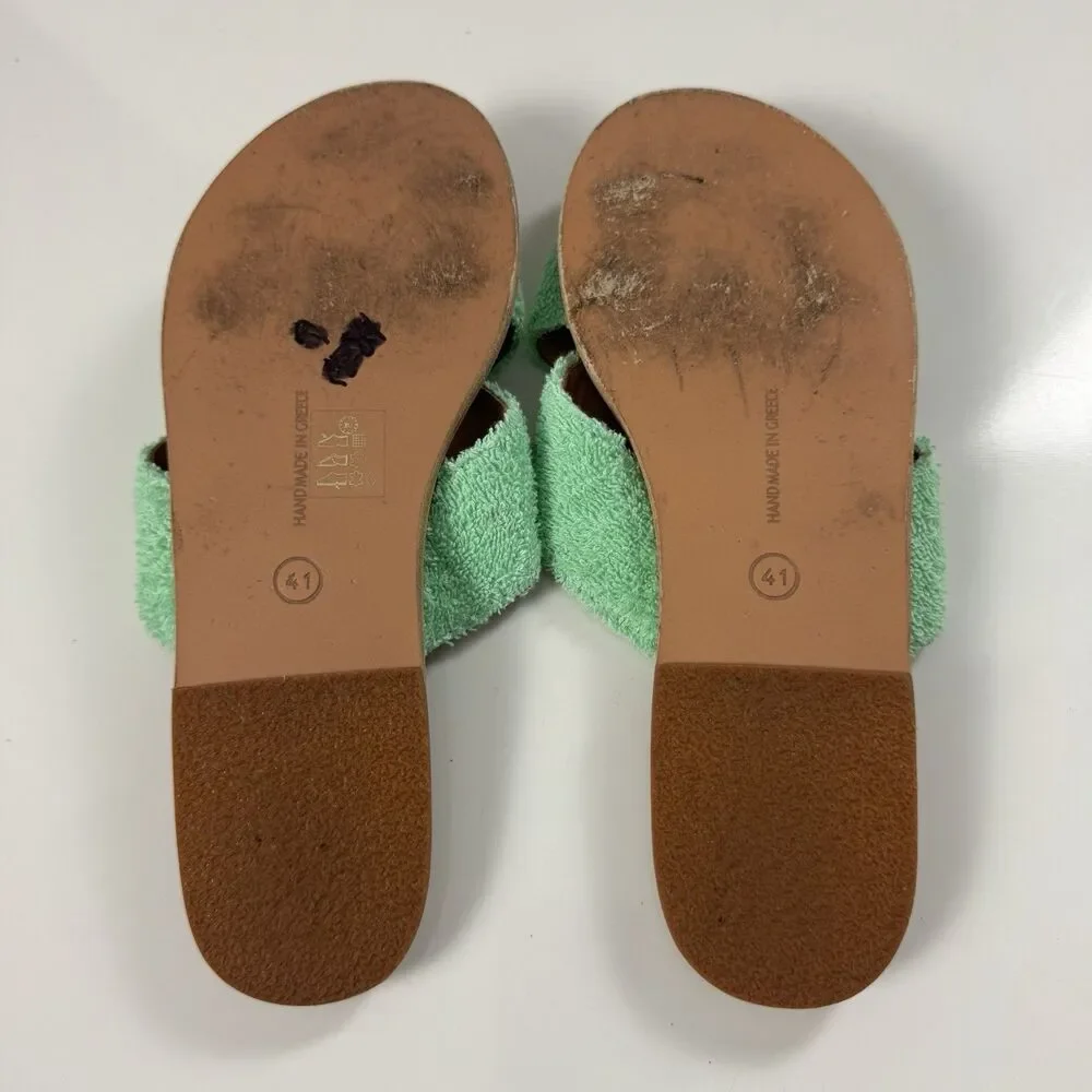 Ancient Greek Thais Terry Slide Sherpa Sandals Womens 41 US 10.5-11 Aqua Green